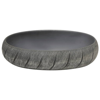 Countertop Basin Black and Grey Oval 59x40x15 cm Ceramic