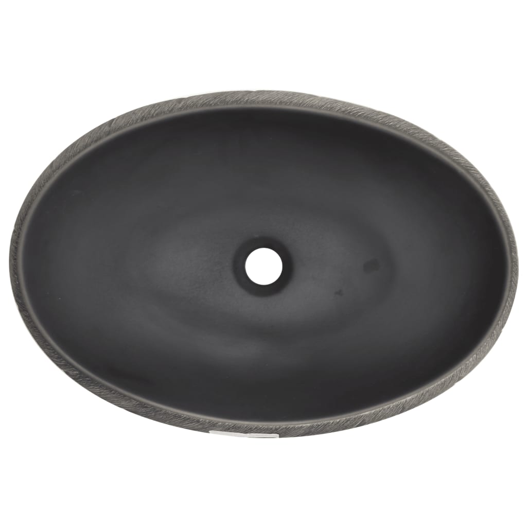 Countertop Basin Black and Grey Oval 59x40x15 cm Ceramic