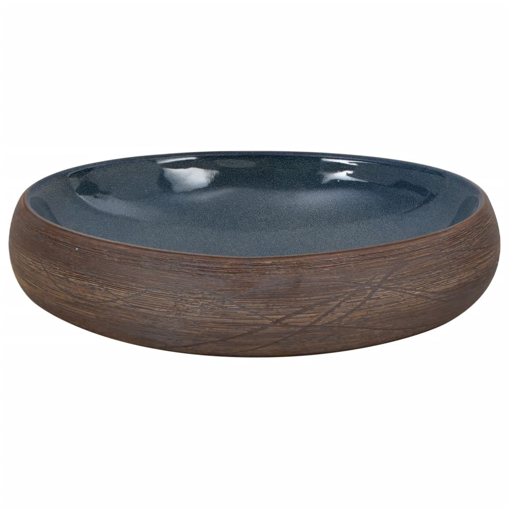 Countertop Basin Brown and Blue Oval 59x40x15 cm Ceramic - Bend