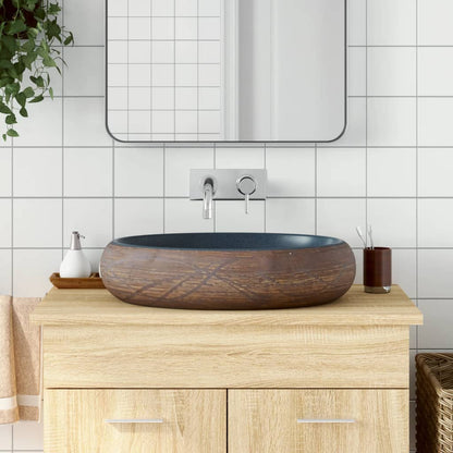 Countertop Basin Brown and Blue Oval 59x40x15 cm Ceramic - Bend