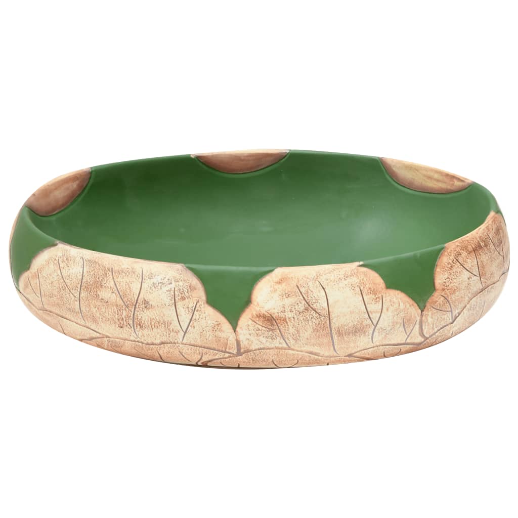 Countertop Basin Green and Brown Oval 59x40x15 cm Ceramic