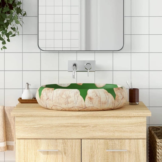 Countertop Basin Green and Brown Oval 59x40x15 cm Ceramic - Bend