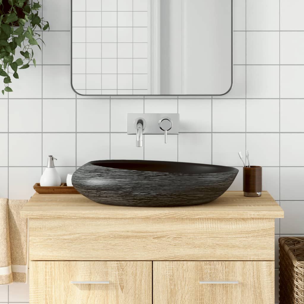 Countertop Basin Grey and Black Oval 59x40x14 cm Ceramic - Bend