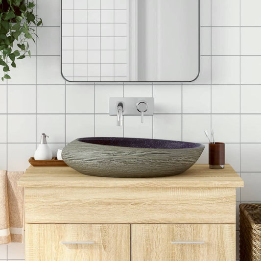 Countertop Basin Purple and Grey Oval 59x40x14 cm Ceramic - Bend