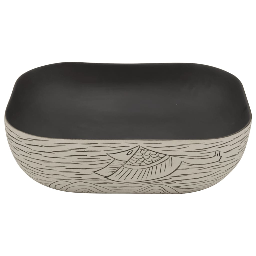 Countertop Basin Grey and Black Rectangular 48x37.5x13.5 cm Ceramic - Bend