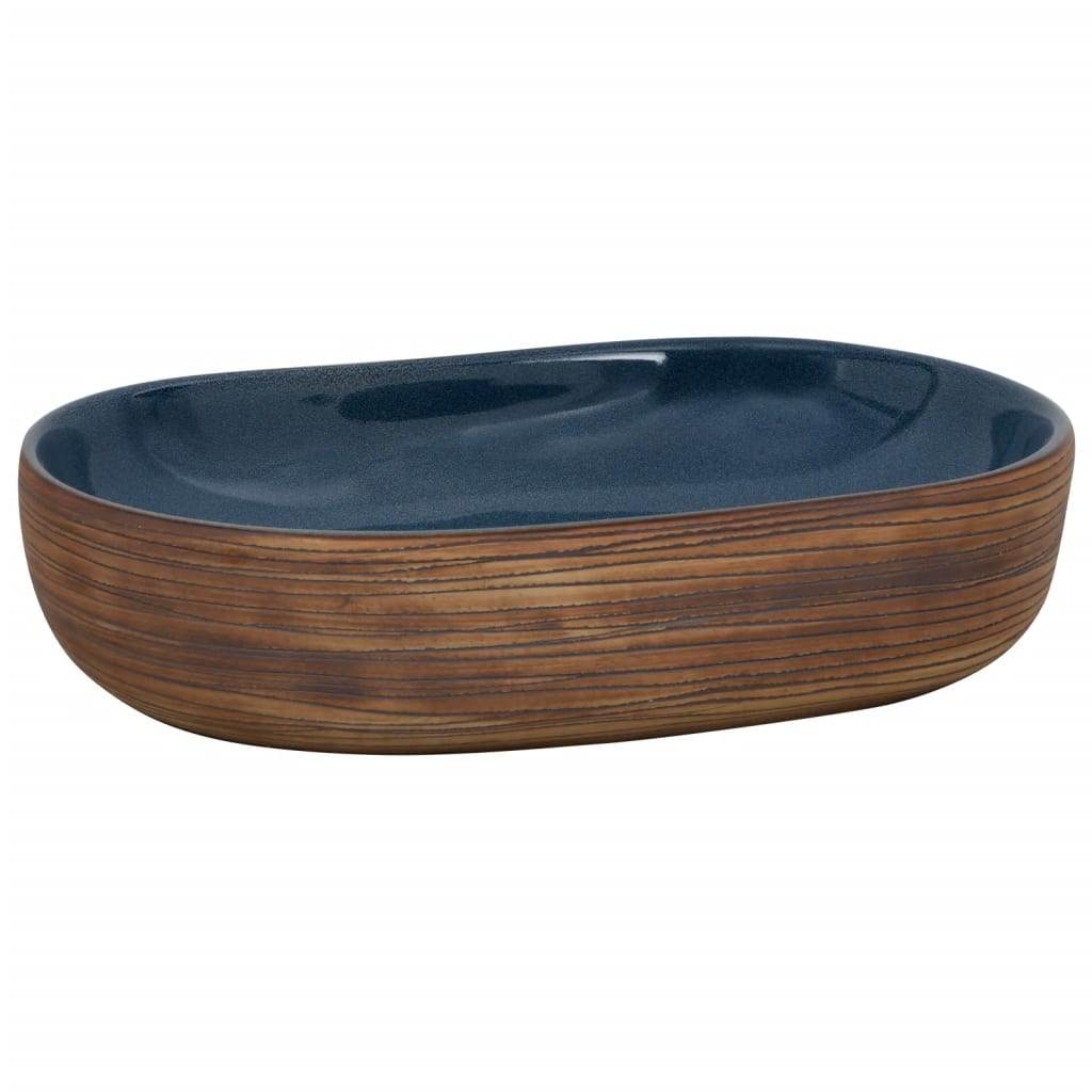 Countertop Basin Brown and Blue Oval 59x40x14 cm Ceramic