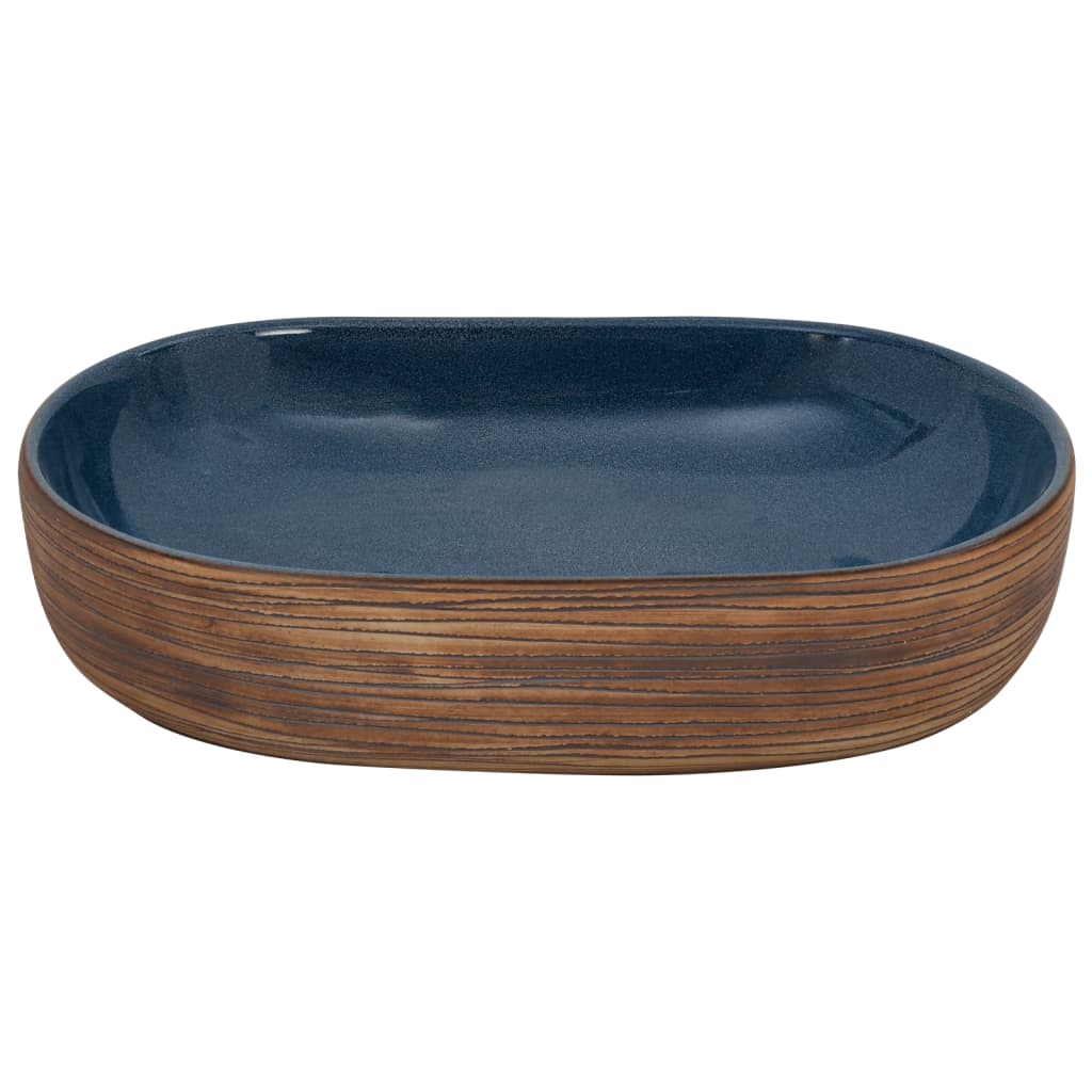 Countertop Basin Brown and Blue Oval 59x40x14 cm Ceramic