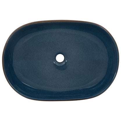 Countertop Basin Brown and Blue Oval 59x40x14 cm Ceramic