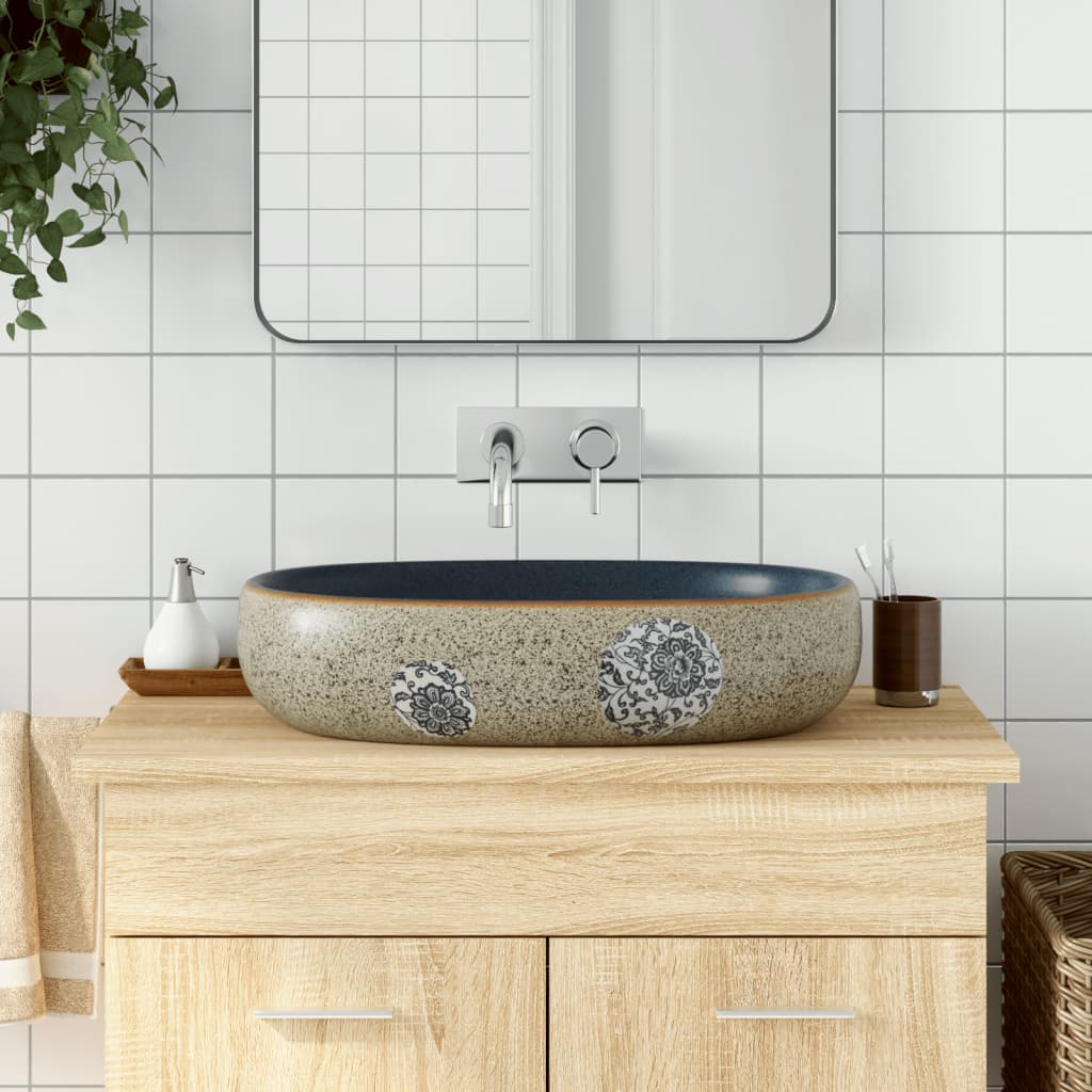 Countertop Basin Sand and Blue Oval 59x40x14 cm Ceramic - Bend