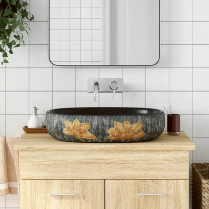 Countertop Basin Grey and Black Oval 59x40x14 cm Ceramic - Bend