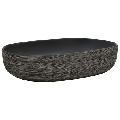 Countertop Basin Grey and Black Oval 59x40x14 cm Ceramic - Bend