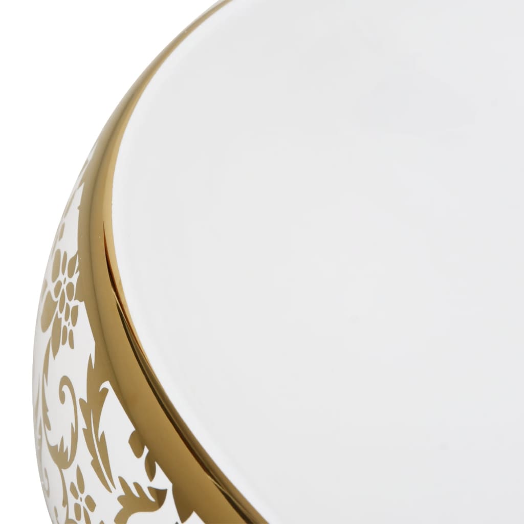 Countertop Basin White and Gold Oval 59x40x15 cm Ceramic