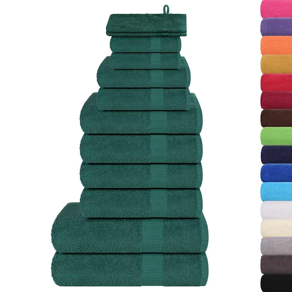 12 Piece Towel Set Green 360 gsm 100% Cotton - Bend