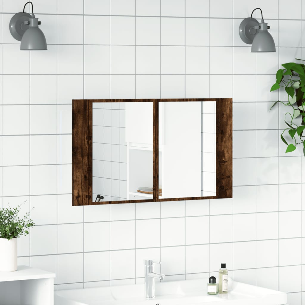 LED Bathroom Mirror Cabinet Smoked Oak 80x12x45 cm Acrylic - Bend