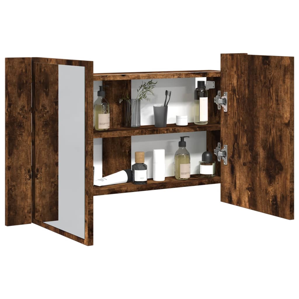 LED Bathroom Mirror Cabinet Smoked Oak 80x12x45 cm Acrylic - Bend