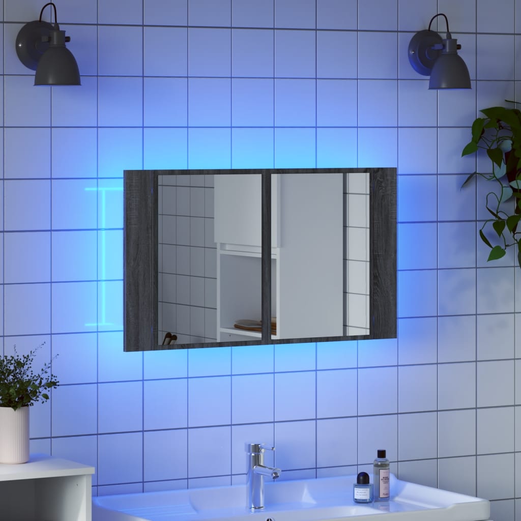 LED Bathroom Mirror Cabinet Grey Sonoma 80x12x45 cm Acrylic - Bend