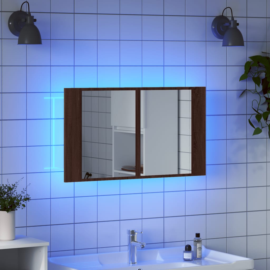 LED Bathroom Mirror Cabinet Brown Oak 80x12x45 cm Acrylic - Bend