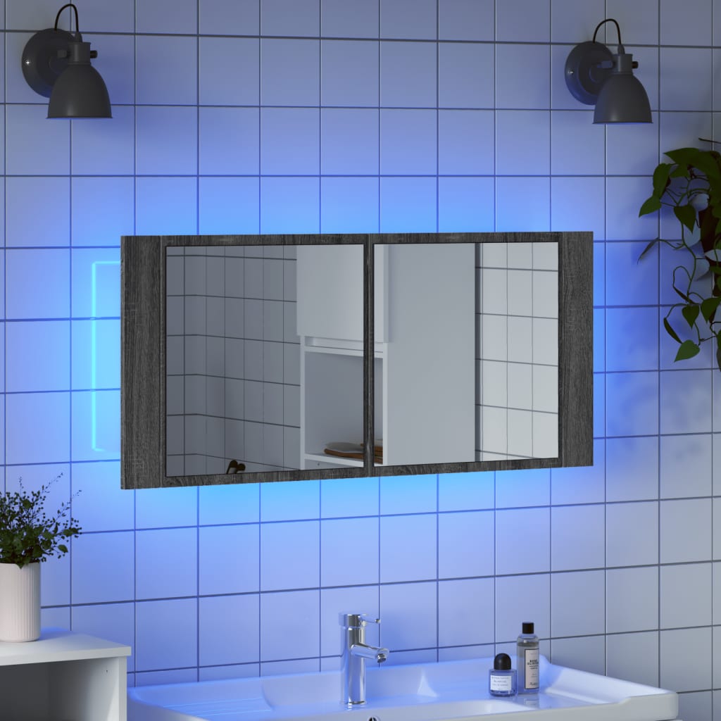 LED Bathroom Mirror Cabinet Grey Sonoma 100x12x45 cm - Bend