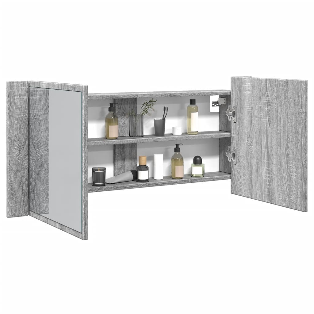 LED Bathroom Mirror Cabinet Grey Sonoma 100x12x45 cm - Bend