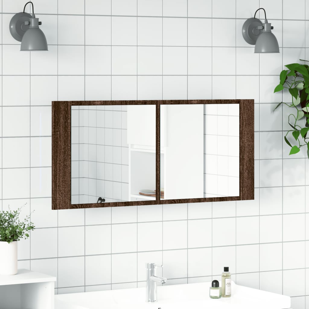 LED Bathroom Mirror Cabinet Brown Oak 100x12x45 cm - Bend