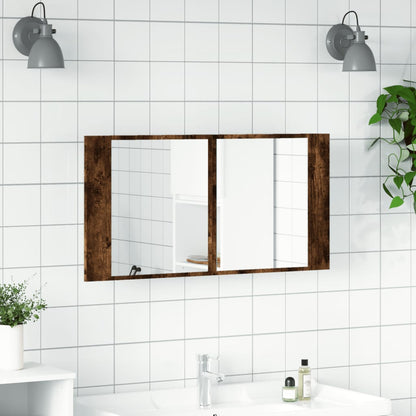 LED Bathroom Mirror Cabinet Smoked Oak 90x12x45 cm Acrylic - Bend