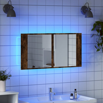 LED Bathroom Mirror Cabinet Smoked Oak 90x12x45 cm Acrylic - Bend