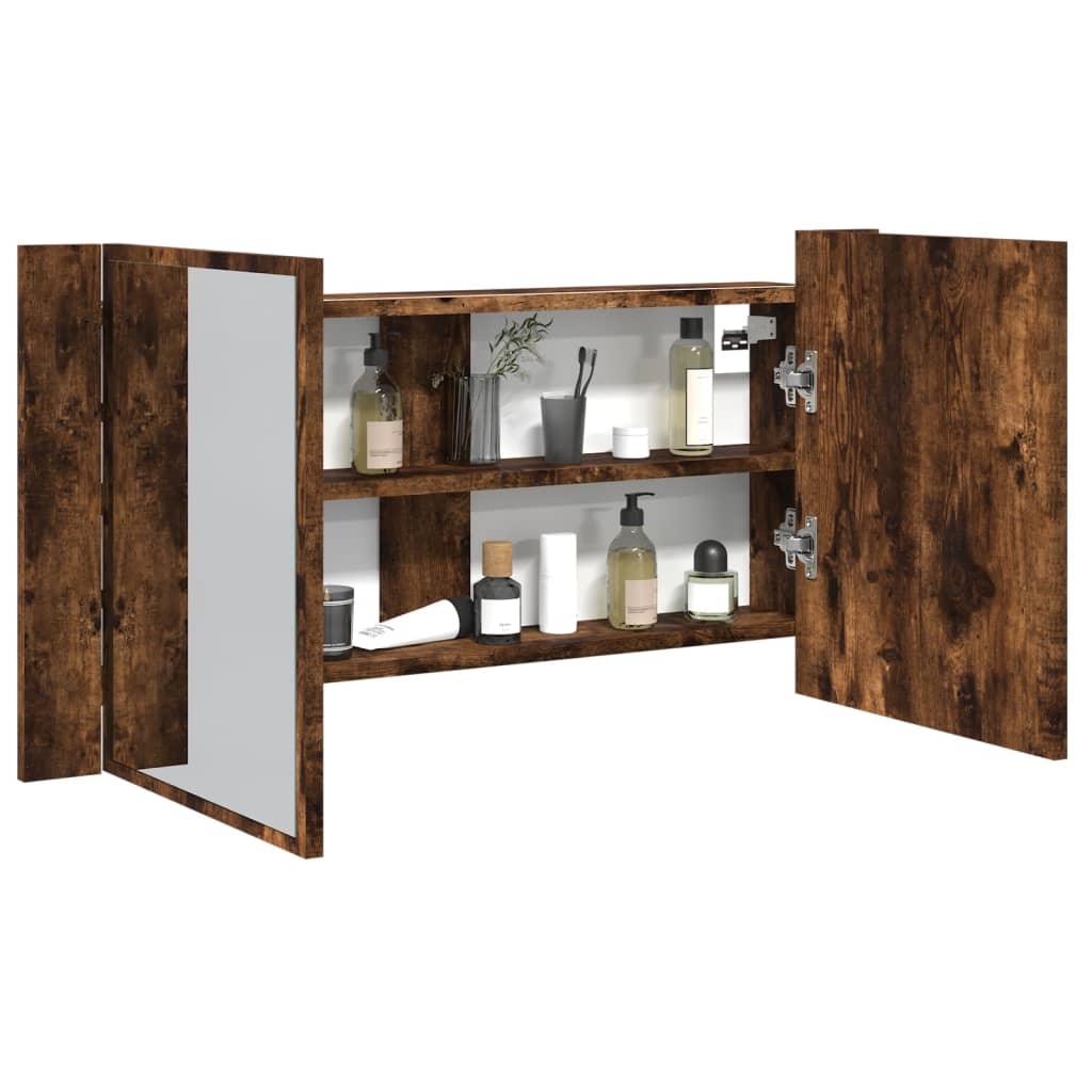 LED Bathroom Mirror Cabinet Smoked Oak 90x12x45 cm Acrylic - Bend