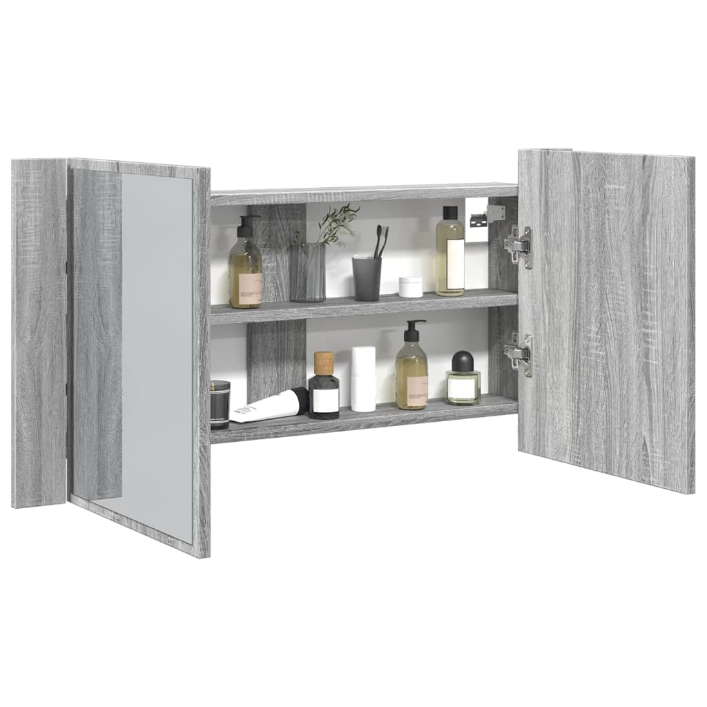 LED Bathroom Mirror Cabinet Grey Sonoma 90x12x45 cm Acrylic - Bend