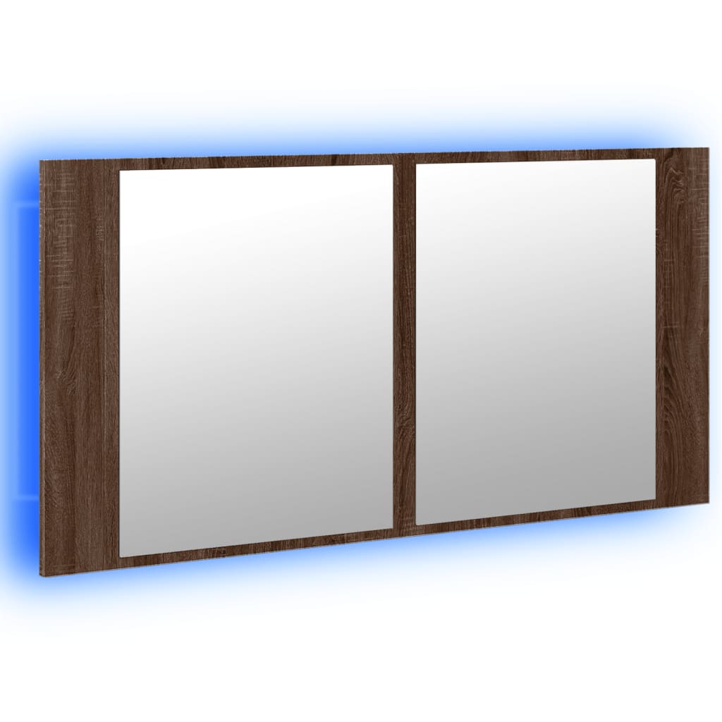 LED Bathroom Mirror Cabinet Brown Oak 90x12x45 cm Acrylic - Bend