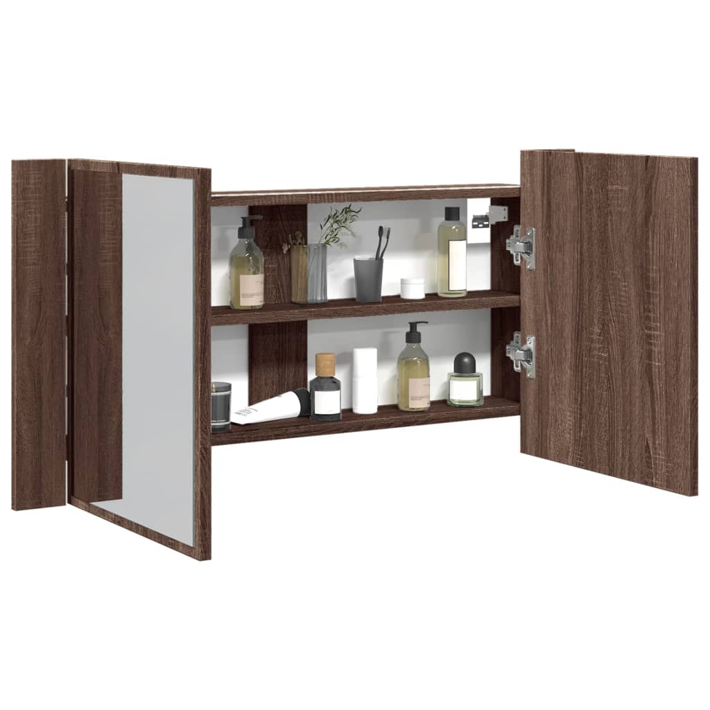 LED Bathroom Mirror Cabinet Brown Oak 90x12x45 cm Acrylic - Bend