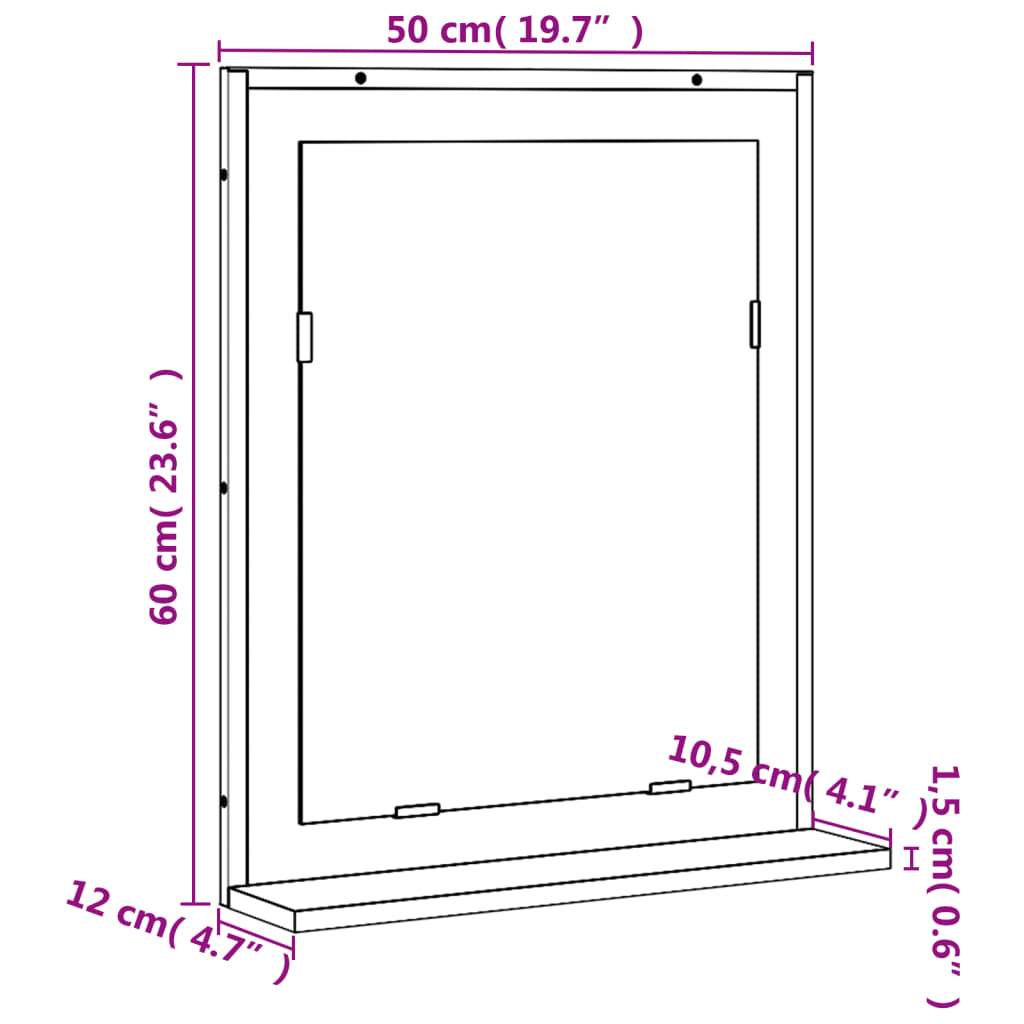 Bathroom Mirror with Shelf Sonoma Oak 50x12x60 cm Engineered Wood