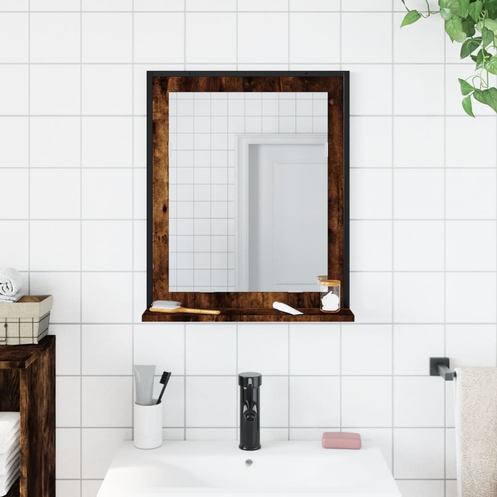 Bathroom Mirror with Shelf Smoked Oak 50x12x60 cm Engineered Wood