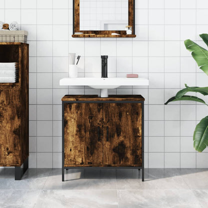 Bathroom Sink Cabinet Smoked Oak 60x30x60 cm Engineered Wood - Bend