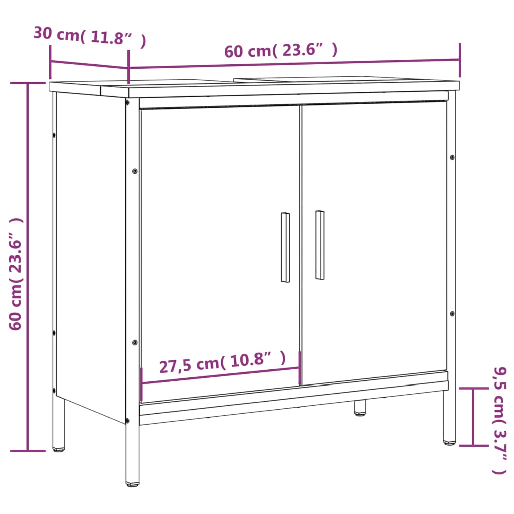 Bathroom Sink Cabinet Smoked Oak 60x30x60 cm Engineered Wood - Bend