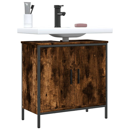 Bathroom Sink Cabinet Smoked Oak 60x30x60 cm Engineered Wood - Bend