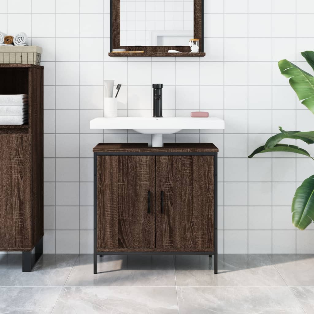 Bathroom Sink Cabinet Brown Oak 60x30x60 cm Engineered Wood - Bend