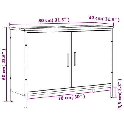 Bathroom Sink Cabinet Smoked Oak 80x30x60 cm Engineered Wood - Bend