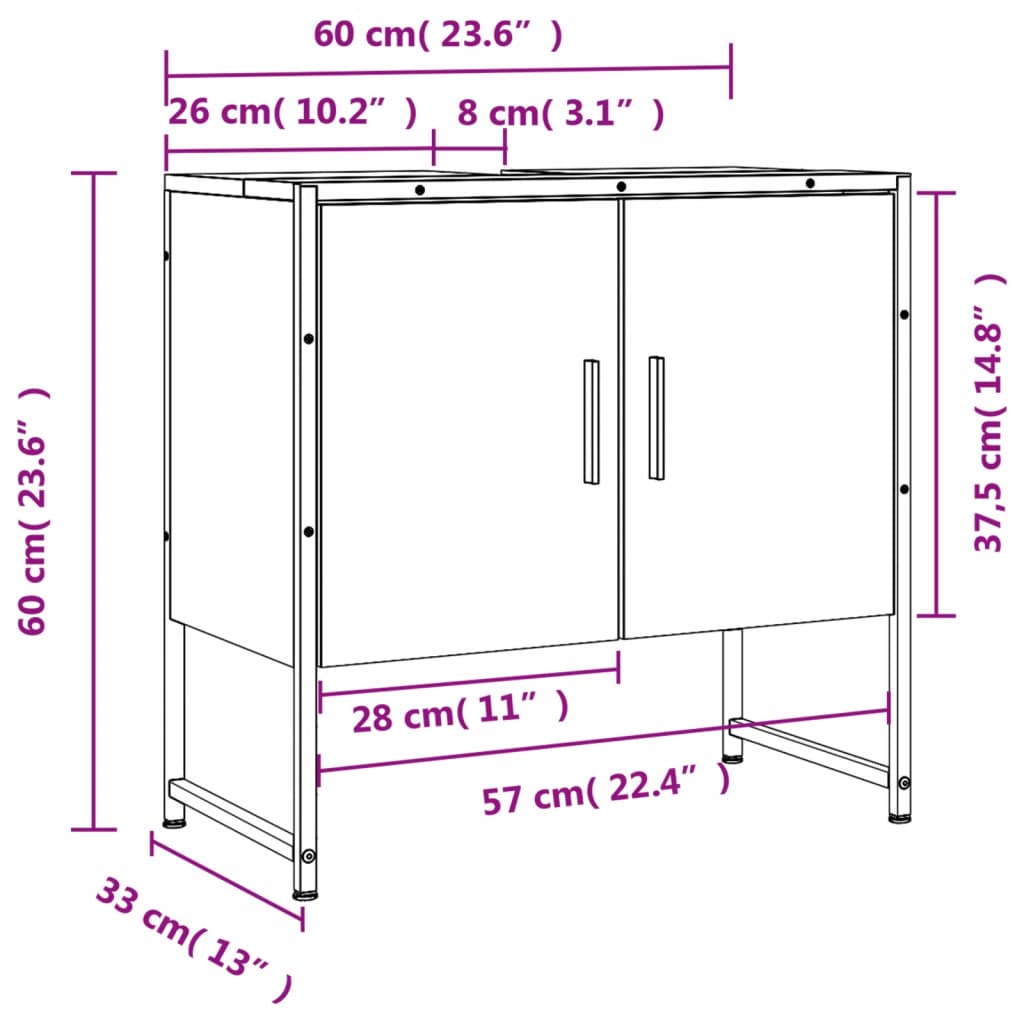 Bathroom Sink Cabinet Black 60x33x60 cm Engineered Wood - Bend