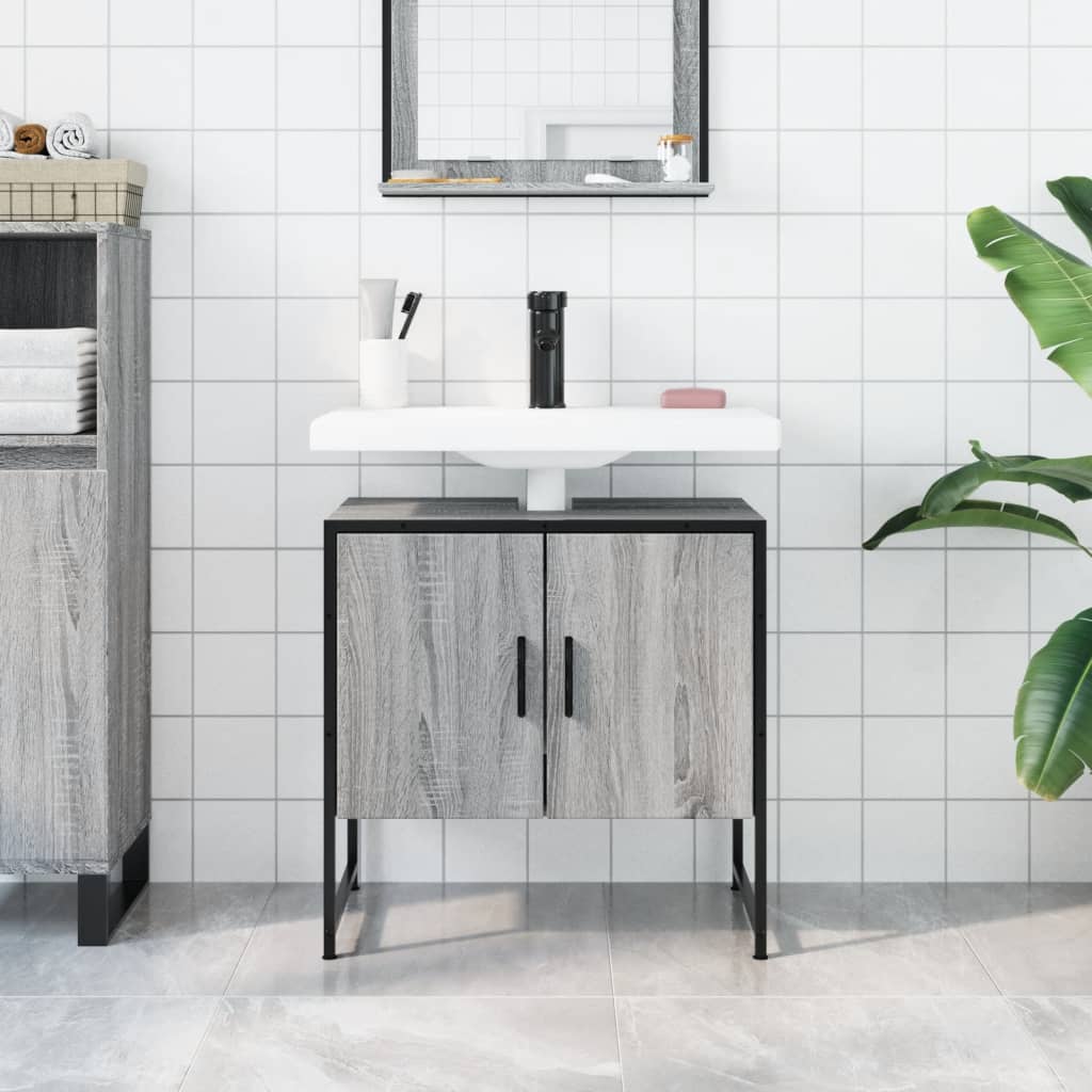 Bathroom Sink Cabinet Grey Sonoma 60x33x60 cm Engineered Wood - Bend