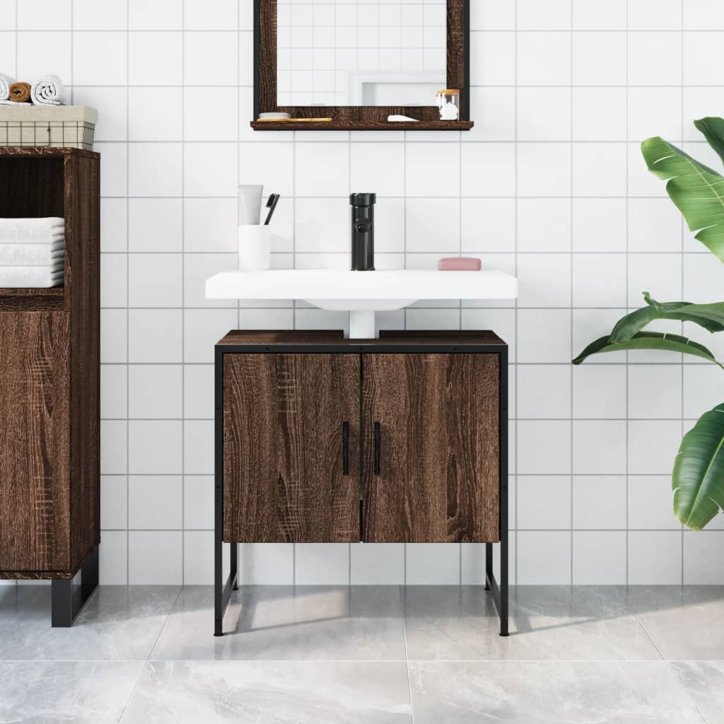 Bathroom Sink Cabinet Brown Oak 60x33x60 cm Engineered Wood - Bend