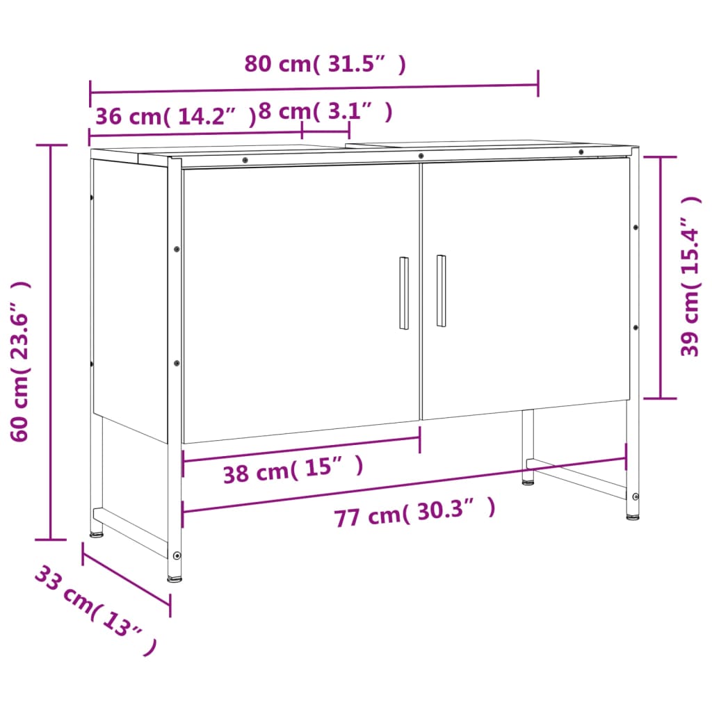 Bathroom Sink Cabinet Black 80x33x60 cm Engineered Wood - Bend