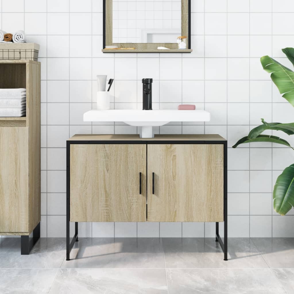 Bathroom Sink Cabinet Sonoma Oak 80x33x60 cm Engineered Wood - Bend