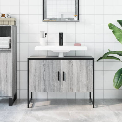 Bathroom Sink Cabinet Grey Sonoma 80x33x60 cm Engineered Wood - Bend