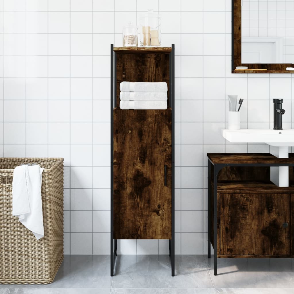 Bathroom Cabinet Smoked Oak 33x33x120.5 cm Engineered Wood - Bend