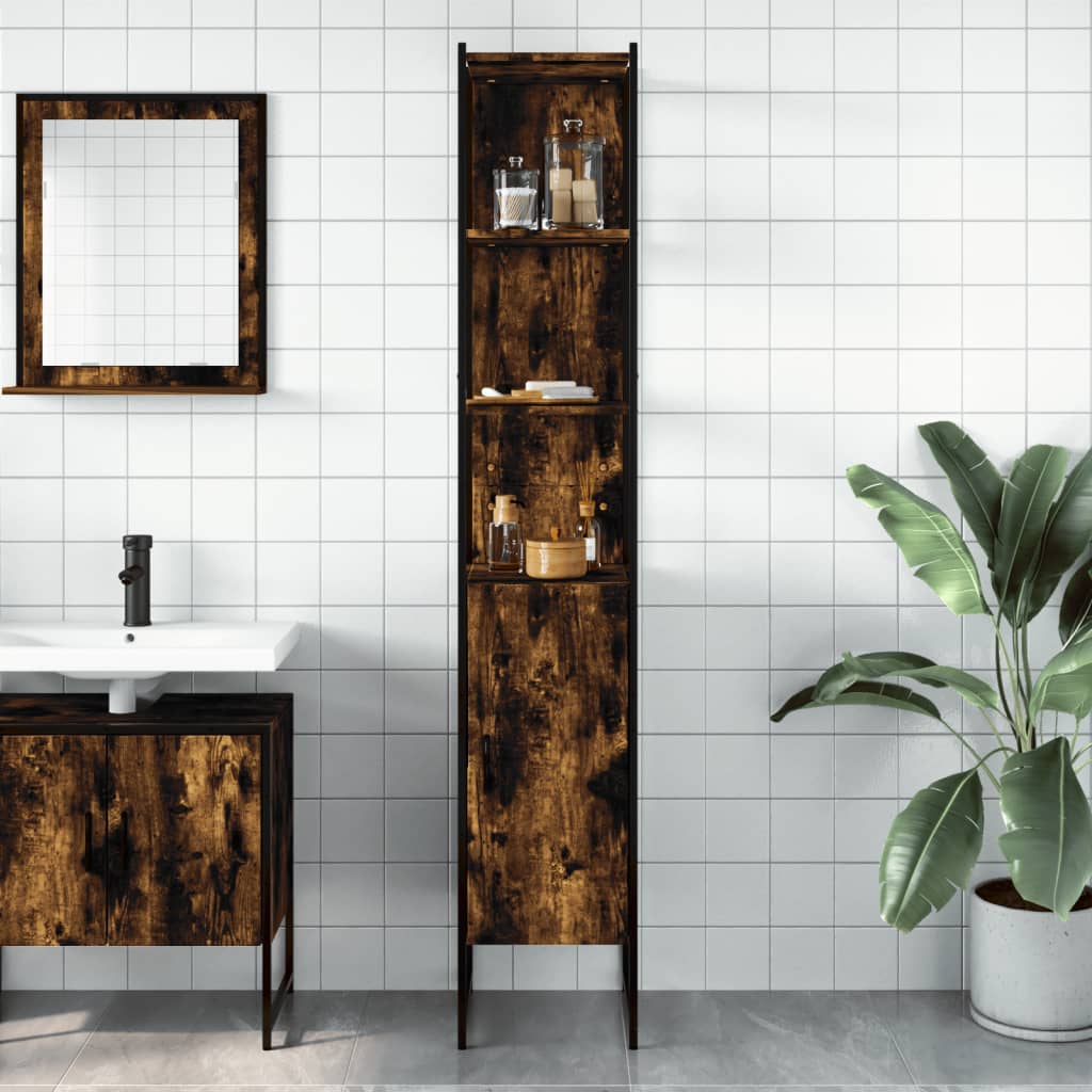 Bathroom Cabinet Smoked Oak 33x33x185.5 cm Engineered Wood