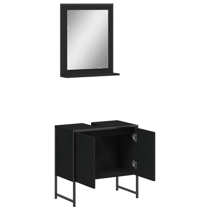 2 Piece Bathroom Cabinet Set Black Engineered Wood