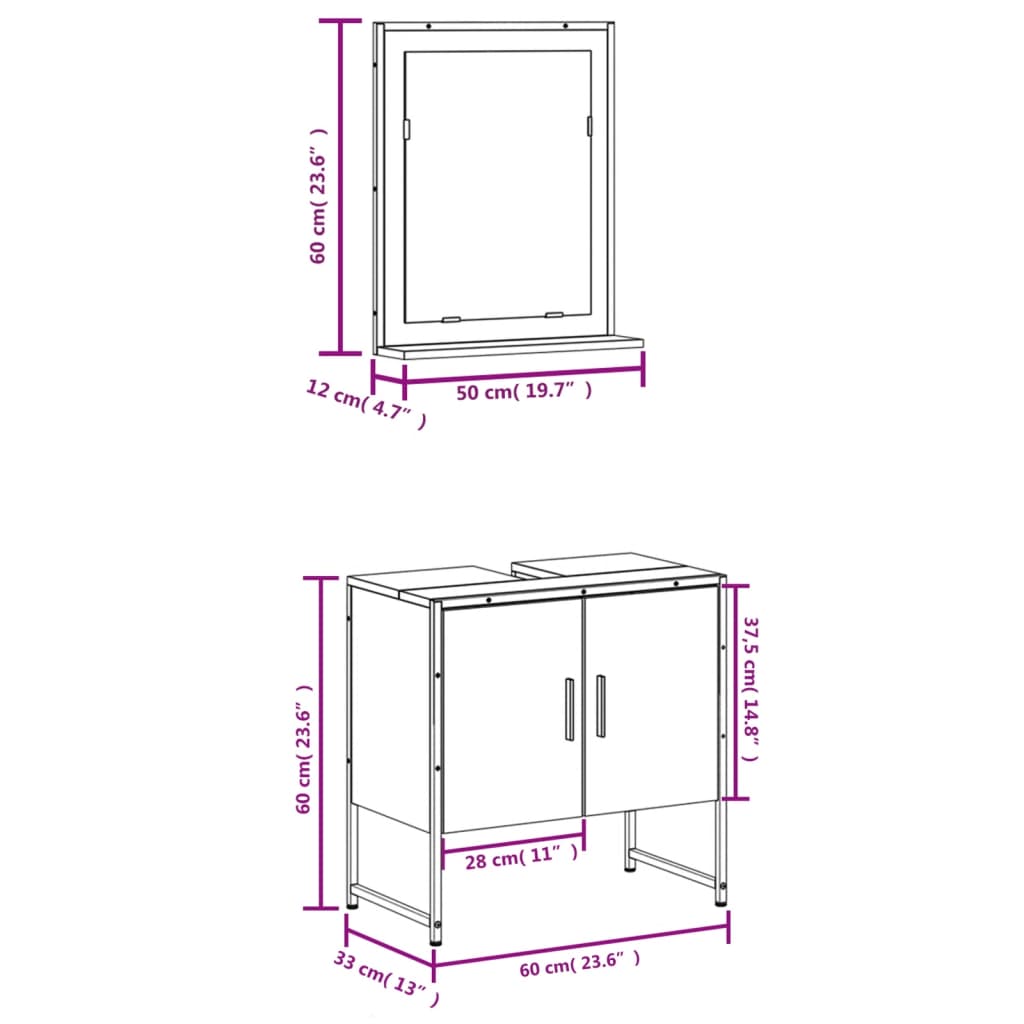 2 Piece Bathroom Cabinet Set Smoked Oak Engineered Wood