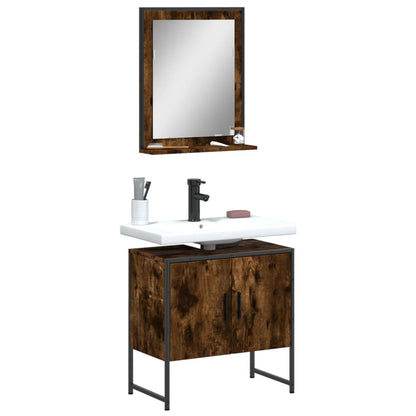 2 Piece Bathroom Cabinet Set Smoked Oak Engineered Wood