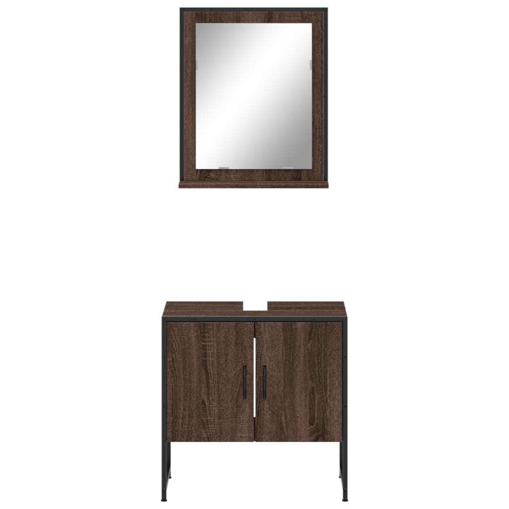 2 Piece Bathroom Cabinet Set Brown Oak Engineered Wood