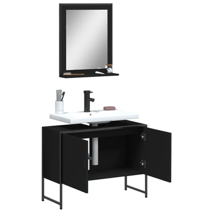 2 Piece Bathroom Cabinet Set Black Engineered Wood